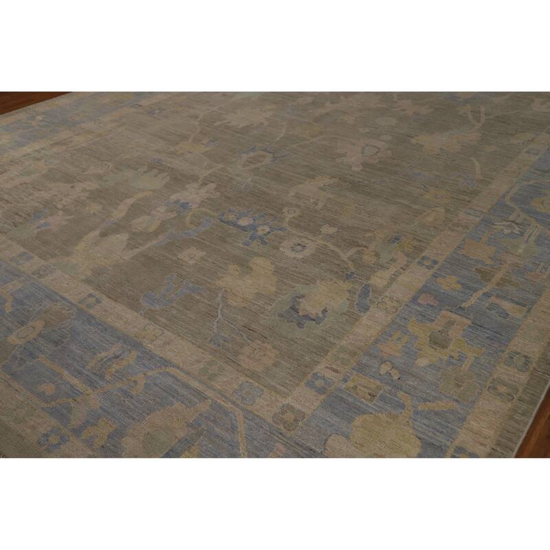 Hand Knotted Oriental 100% Wool Carpet Transitional All-Over Greys & Charcoal Oushak Area Rug - 13' 9'' X 9' 10''