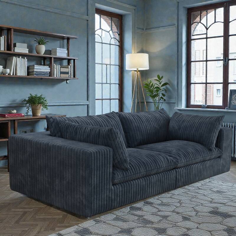 Cloud Modular Sofa, Deep Seat Corduroy Couch with Removable Cushions, No-Assembly Foam Sofa for Living Room
