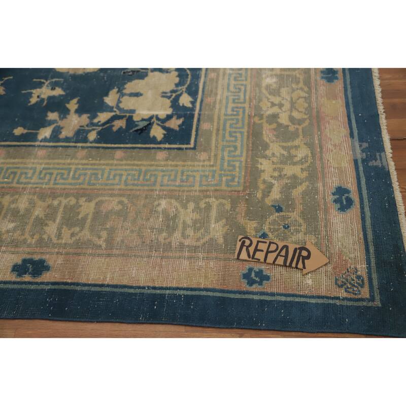 Hand Knotted Oriental 100% Wool Carpet Traditional Medallion Navy Blue & Blues Art Deco Area Rug - 10' 0'' X 8' 10''