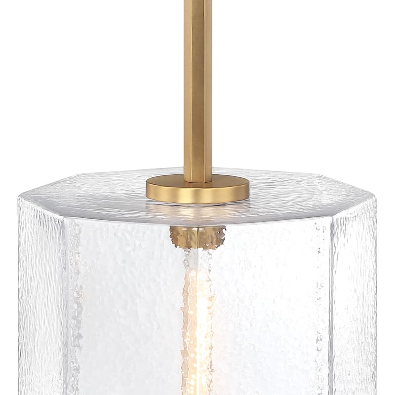 Haven 60 Watt 1-Light Old Satin Brass Geometric Pendant Light with Clear Rippled Glass Shade - 25.75