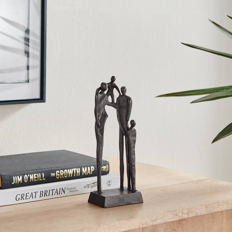 Cast Iron Family of Four Together Figurine - 8.75" - Brown
