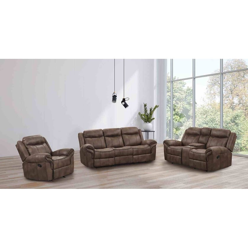 Classic Brown Faux Leatherette Living Room Recliner Sofa Furniture Set