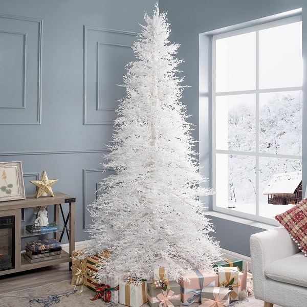 Winter Wonderland White Pre Lit Christmas Trees with Warm Lights Full Branch Tips 6.5 ft 7.5 ft Sizes 7.5 Foot