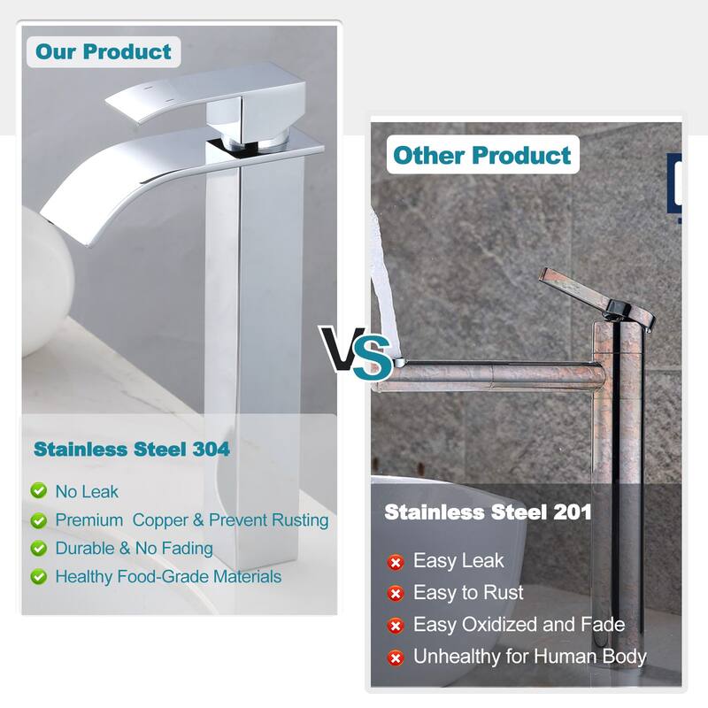 WOWOW Single Handle Single Hole Waterfall Bathroom Vessel Faucet