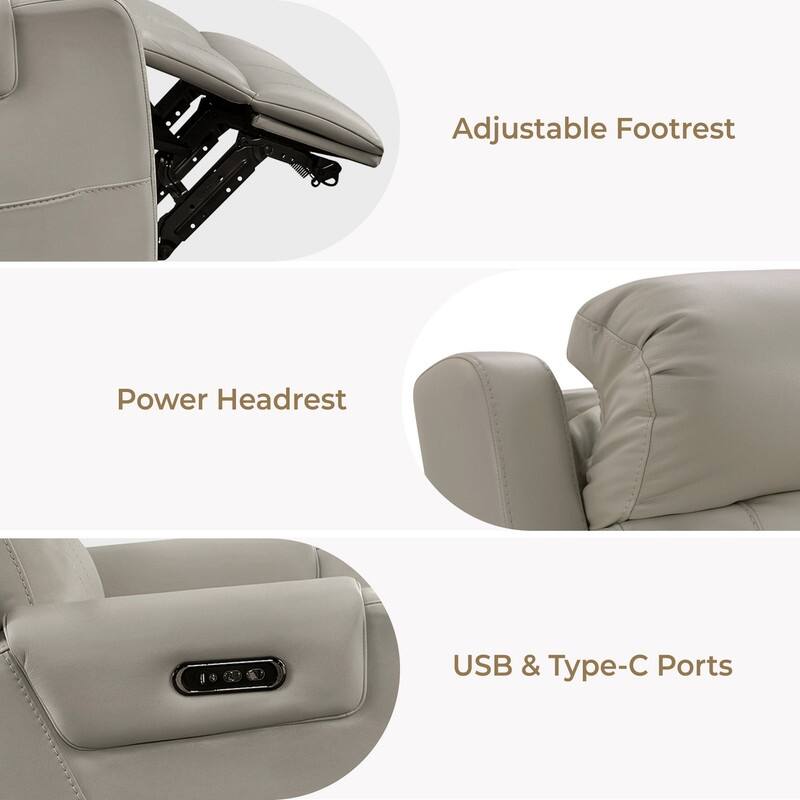 Spruce & Spring Genuine Leather Power Reclining Sofa with Wireless Charging