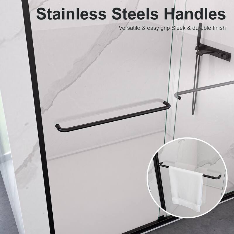 GDFStudio - Modern Semi-Frameless Double Sliding Shower Door with 1/4" SGCC Tempered Glass & Stainless Steel Handle
