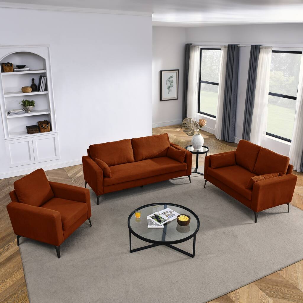 3-Piece Sofa Set, Corduroy 3-Seater Sofa and Loveseat & Sofa Chair