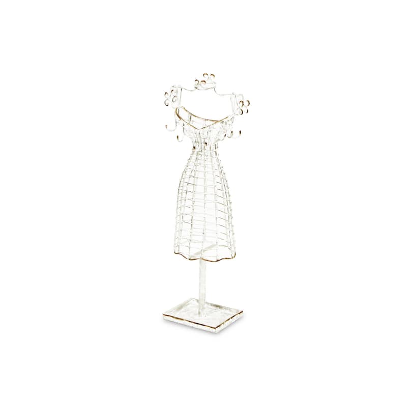 HomeRoots 17" Silver Metal Dress Form Sculpture and Jewelry Holder - 7.25" H x 4.25" W x 3.5" D