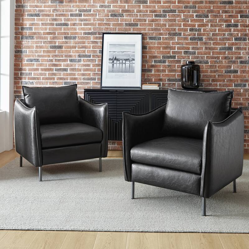 Jaime Modern Vegan Leather Accent chair with Metal Legs Set of 2 by HULALA HOME - BLACK
