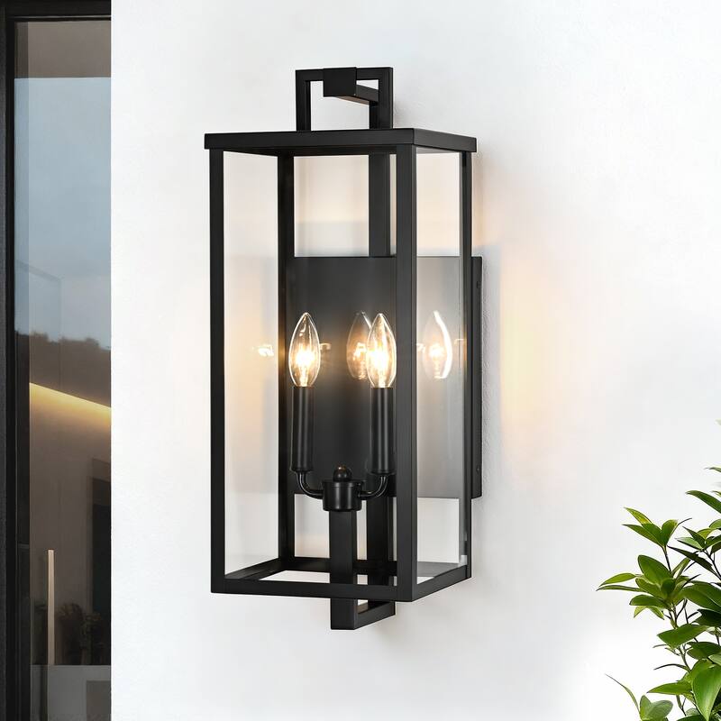 Matte Black Farmhouse Outdoor Wall Lantern Sconce - 3 Variants (16in 1-Light/22in 2-Light/27in 3-Light), Clear Glass, Wet Rated - 22 in. 2-Light