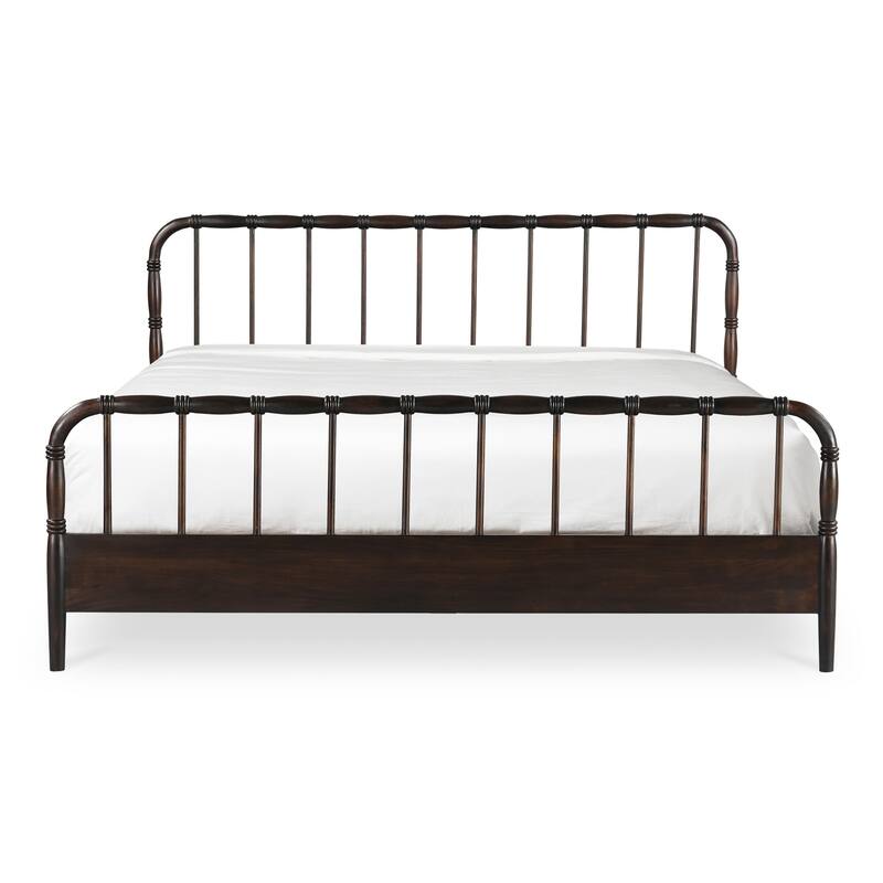 NADAAL STUDIOS Uriel Queen Bed, Solid Acacia Wood, Turned Detailing, Dark Brown