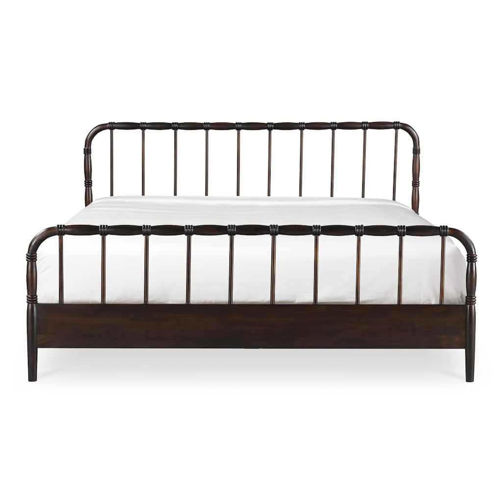 NADAAL STUDIOS Uriel Queen Bed, Solid Acacia Wood, Turned Detailing, Dark Brown