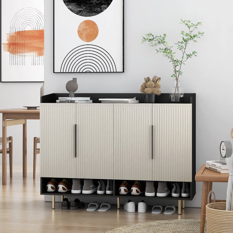 Modern Shoe Cabinet with 4 Doors, Shoe Storage Organizer with Adjustable Shelves for Entryway