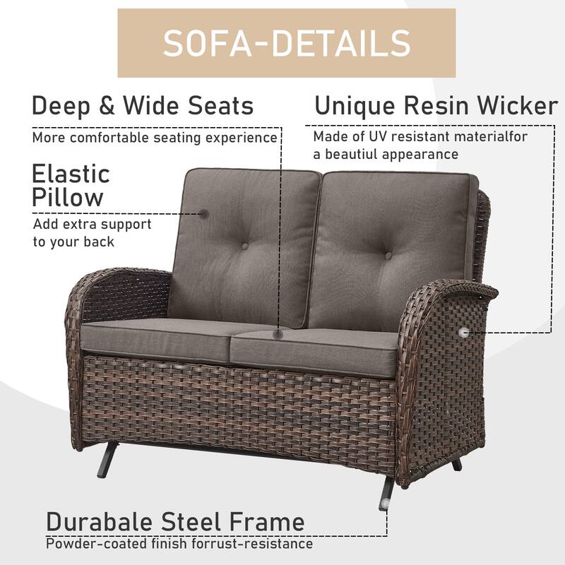 Patio Glider Sofa with Rocking Chair, Ottoman, Side Table