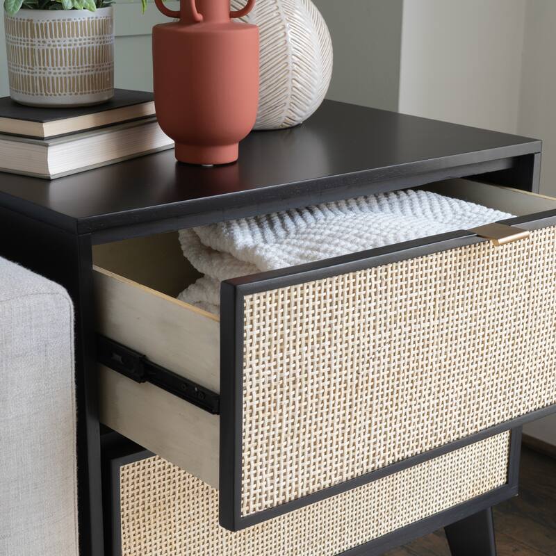 Adelphi Wooden/Cane Mid-Century Nightstand