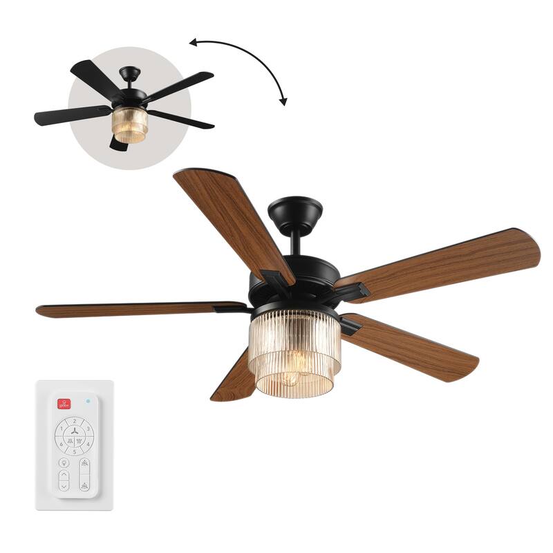 52" Matte Black 2-Light Indoor/Outdoor Ceiling Fan with Glass Shade and Remote Control
