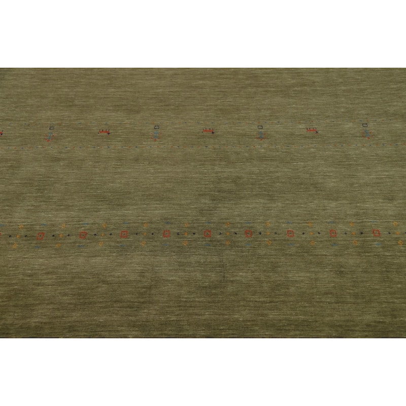 Tribal Green Gabbeh Oriental Area Rug Handmade Wool Carpet - 8'1"x 10'1"