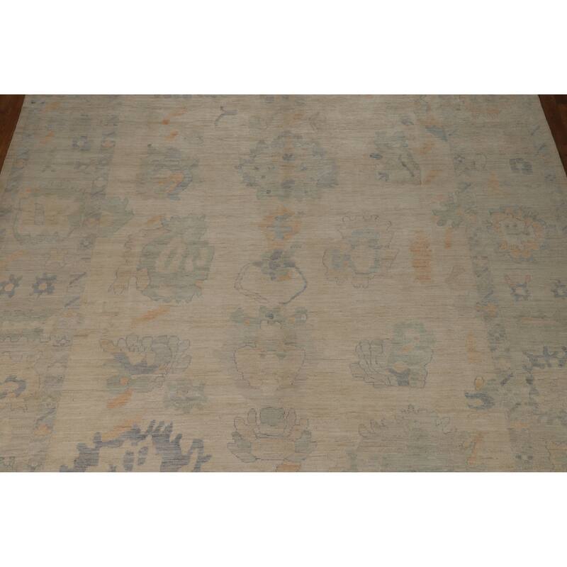 Hand Knotted Oriental 100% Wool Carpet Transitional All-Over Beige & Ivories Oushak Area Rug - 13' 9'' X 10' 0''
