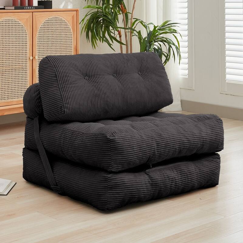 Mixoy W32''/W50'' Corded Velvet Fabric Folding Floor Lazy Futon Sofa Bed - L73''*W32''*H7.7'' - Dark Grey