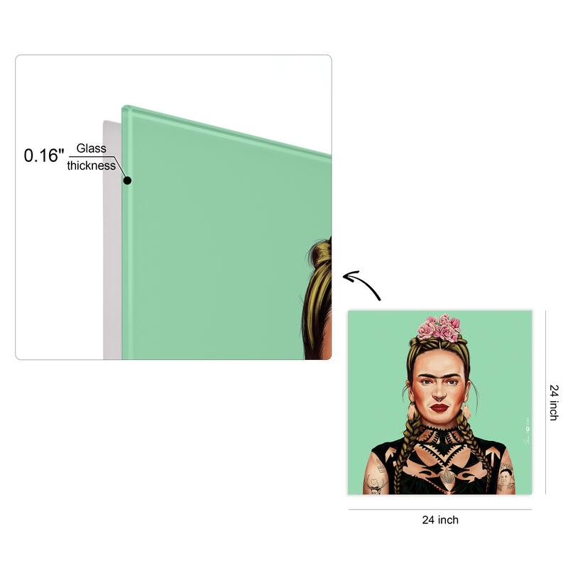 Empire Art Direct Hip Frida Kahlo Printed Tempered Glass Wall Art - Multi-Color