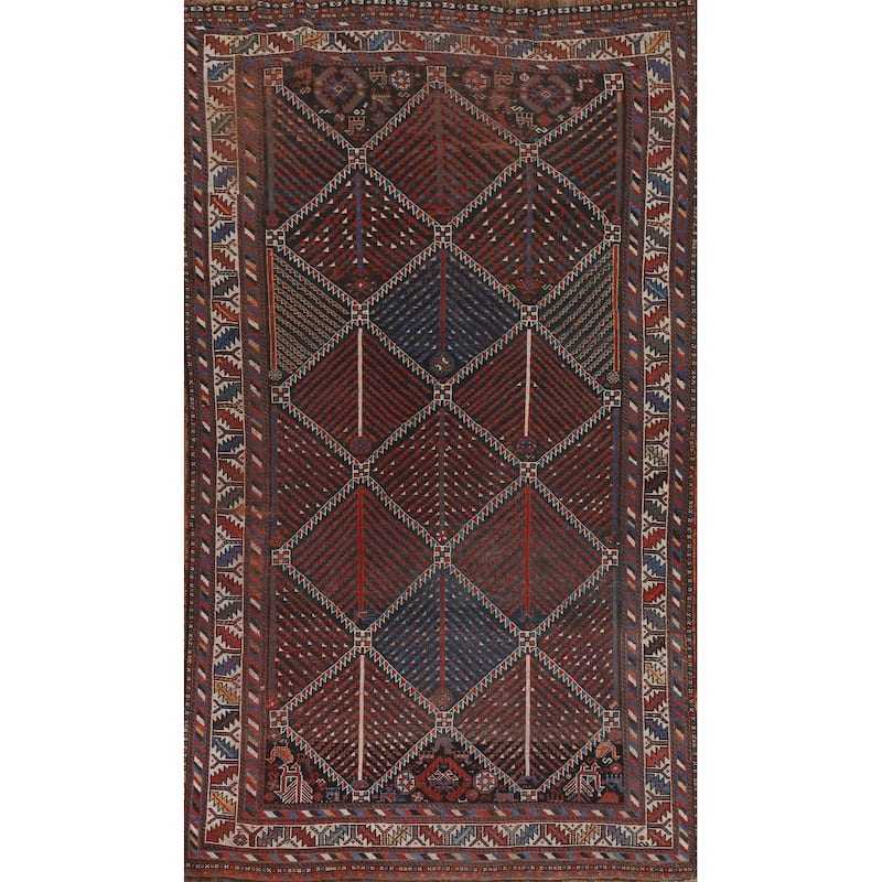 Pre-1900 Antique Qashqai Persian Area Rug Handmade Wool Carpet - 5'4"x 9'5"