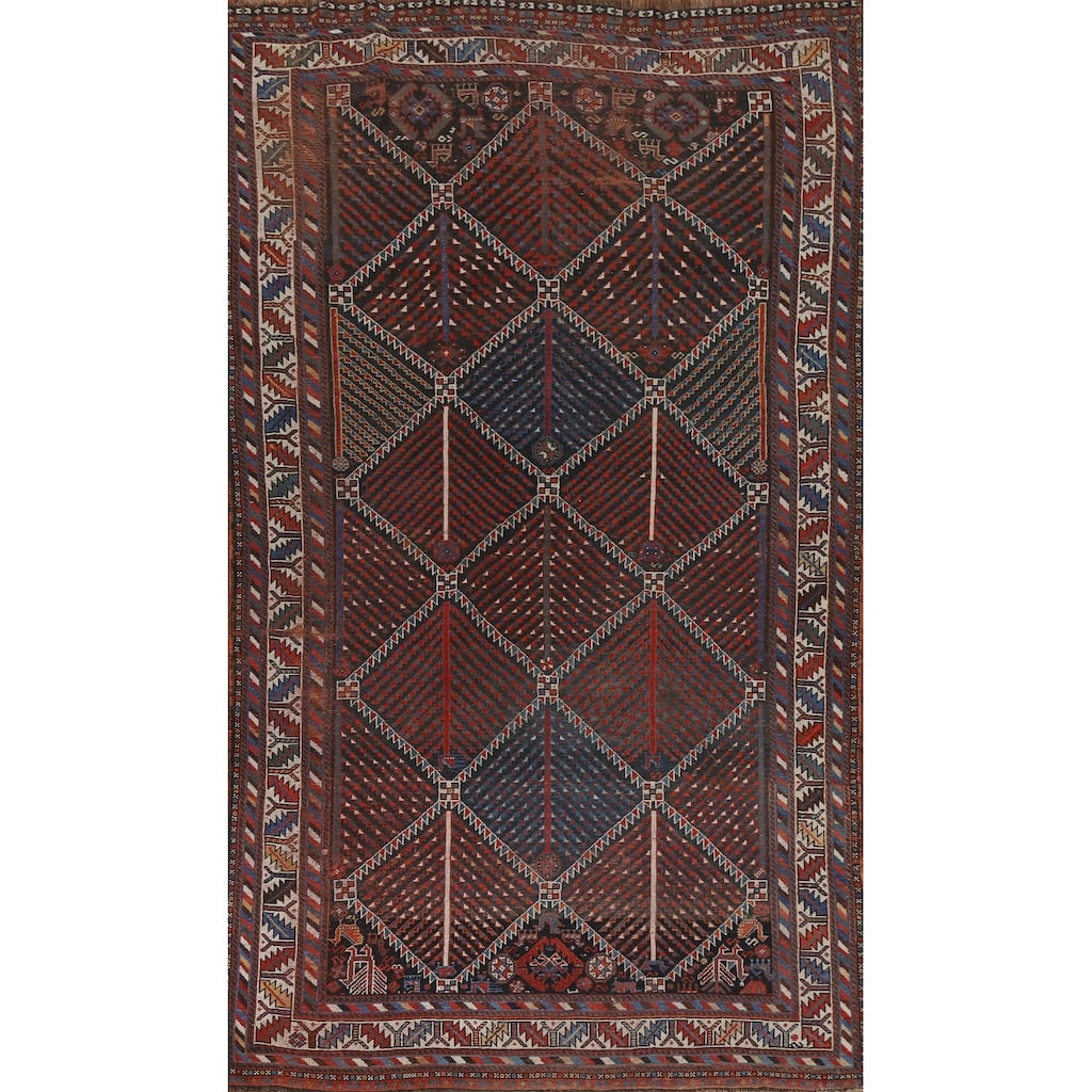 Pre-1900 Antique Qashqai Persian Area Rug Handmade Wool Carpet - 5'4"x 9'5"