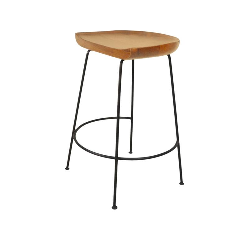 Set of Two 25" Chestnut and Black Solid Wood and Steel Backless Counter Height Bar Chairs