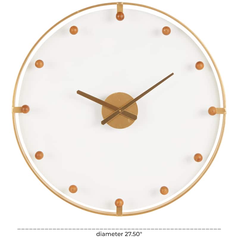 Metal Decorative Wall Clock with Acrylic Face and Ball Accents - Black or Gold - Roche River Decor