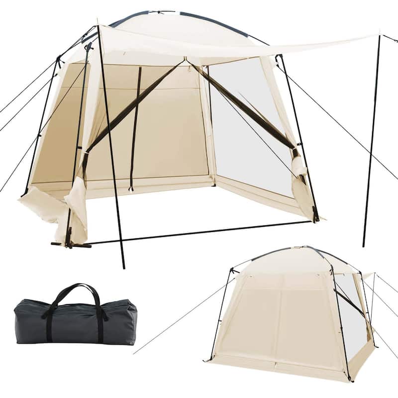 Costway Screen Dome Camping Tent for 6-8 People with 4-Side Mesh Walls - See Details - Beige - See Details