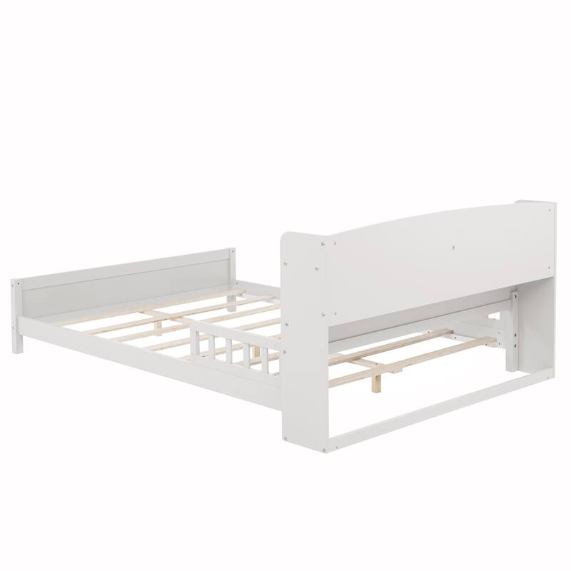 Full Size Platform Bed with LED Motion Sensor Light, Bookcase, And Adjustable Guardrails