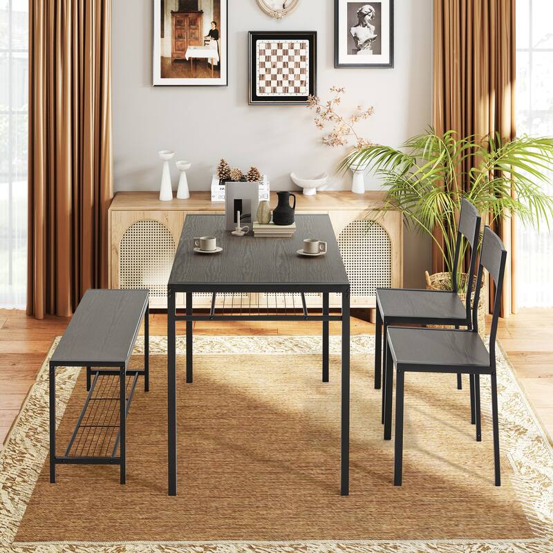 Space-Saving Dining Table Set for 4-6 People with Storage Shelf and Bench, Ideal for Living Room and Dining Room