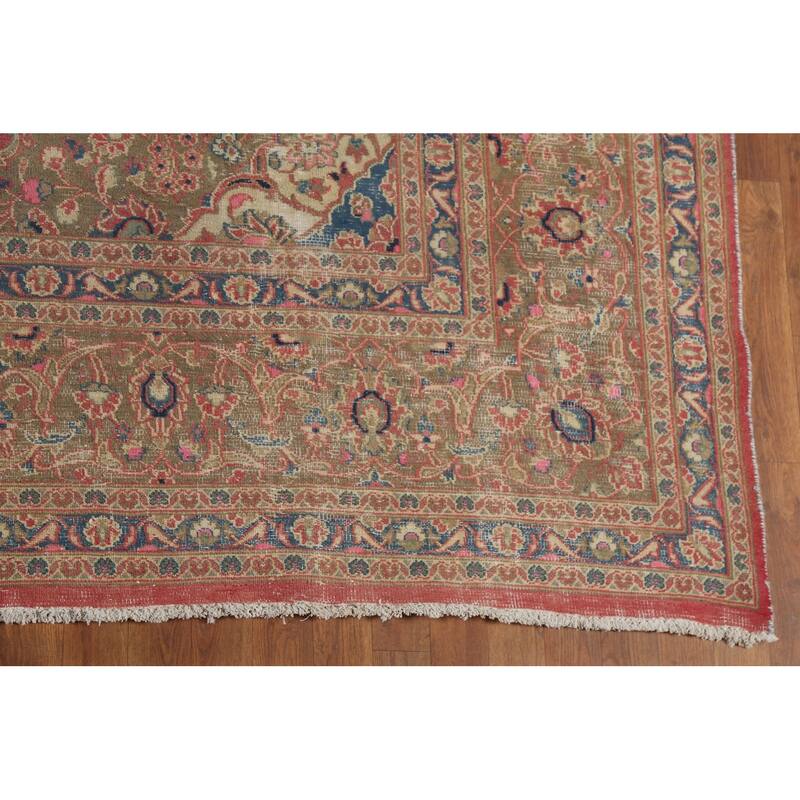 Traditional Pink Mashad Persian Vintage Rug Hand-Knotted Wool Carpet - 9'5"x 12'5"