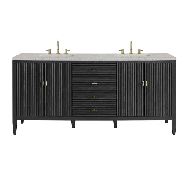 James Martin Vanities 485-V72-3EJP Myrrin 72" Double Basin Wood Vanity - Carbon Oak - Oak Finish
