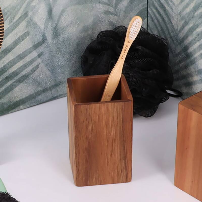 Acacia Wood Bathroom Accessory Set Collection