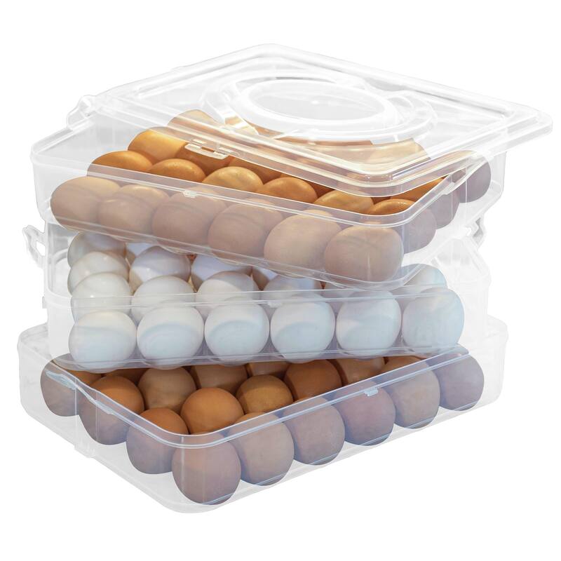 Egg Container for Refrigerator - Large-Capacity Egg Holder with Lid and Handle - Carrier for 72 Eggs by Classic Cuisine - Clear