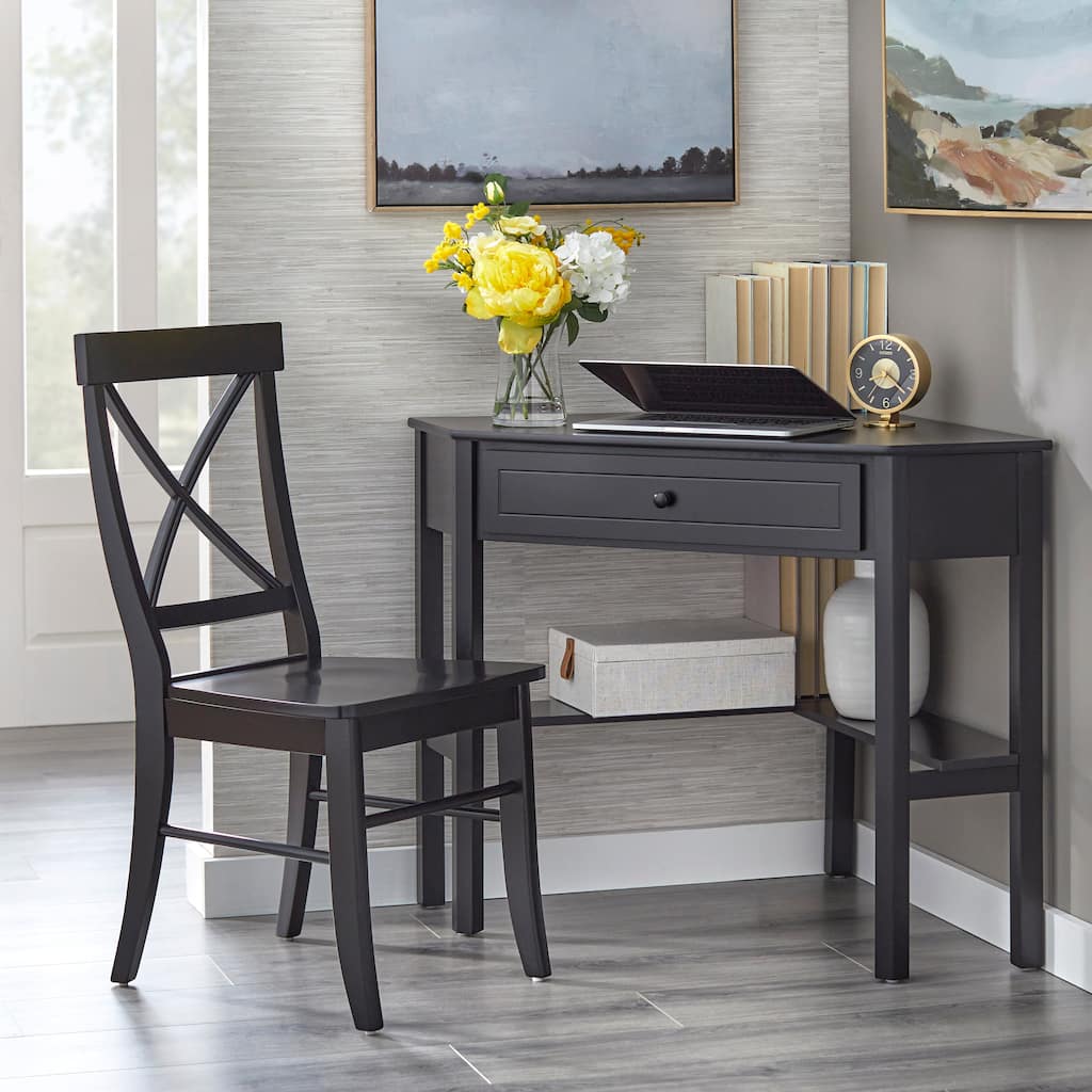 Simple Living Black Corner Desk and Crossback Chair 2-piece Study Set