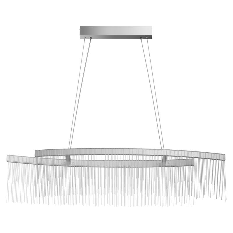 Rectangular Aluminum Tassels Linear Ceiling Chandelier LED Pendant Hanging Light Fixture Silver