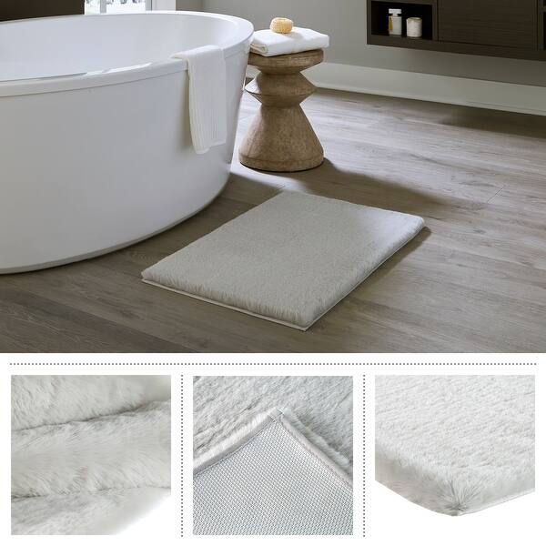dimension image slide 6 of 11, Fake Fur Bath Mat - 21x34-Inch Machine Washable Nonslip Small Rug for Bathroom, Hallway, or Kitchen by Home-Complete