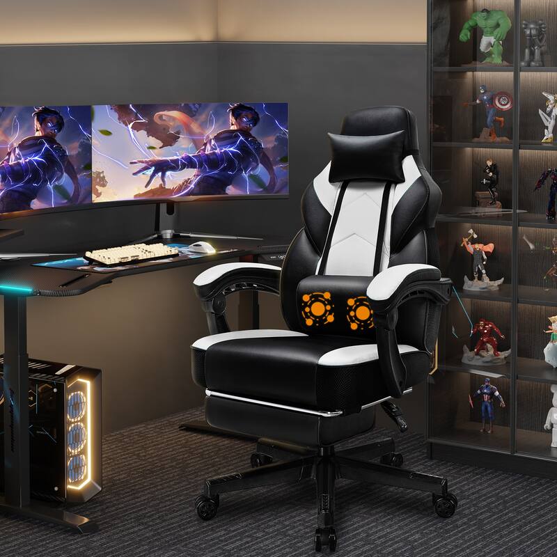 Adjustable Ergonomic Gaming Chair, Swiveling Racing Computer Chair with Footrest