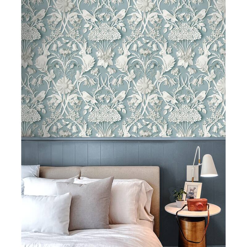 Fine Decor Fae Sky Blue Woodland Wallpaper