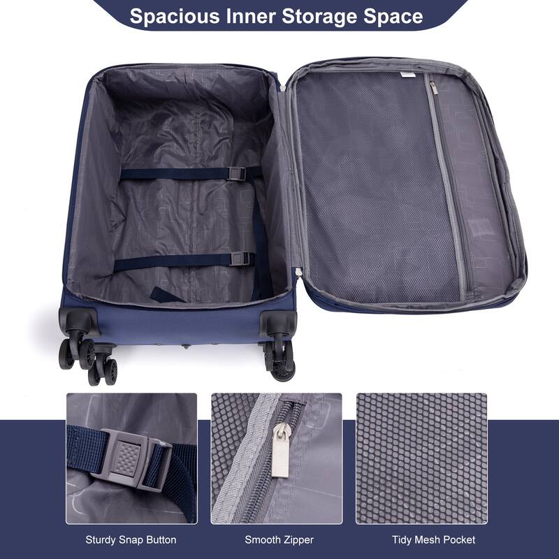 Durable 3-Piece Polyester Luggage Set (18" Carry-On, Travel Bag, Toiletry Bag) with 360° Spinner Wheels
