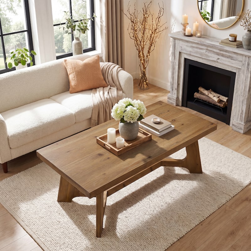Solid Wood Rustic Coffee Table 47" Rectangle for Living Room Brown - 47.24" L x 23.62" W x 19.68" H