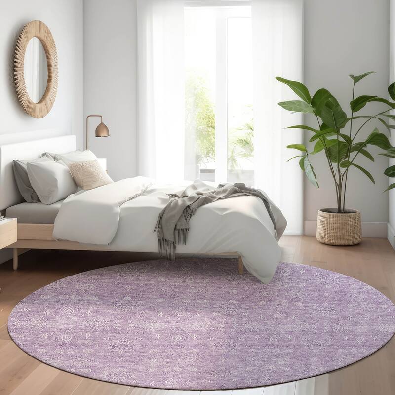 Machine Washable Indoor/ Outdoor Chantille Traditional Floral Rug - Lavender - 8' x 8'
