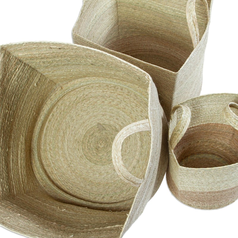 Novica Handmade Mesoamerican Totes Palm Frond Fiber Baskets (Set Of 3)
