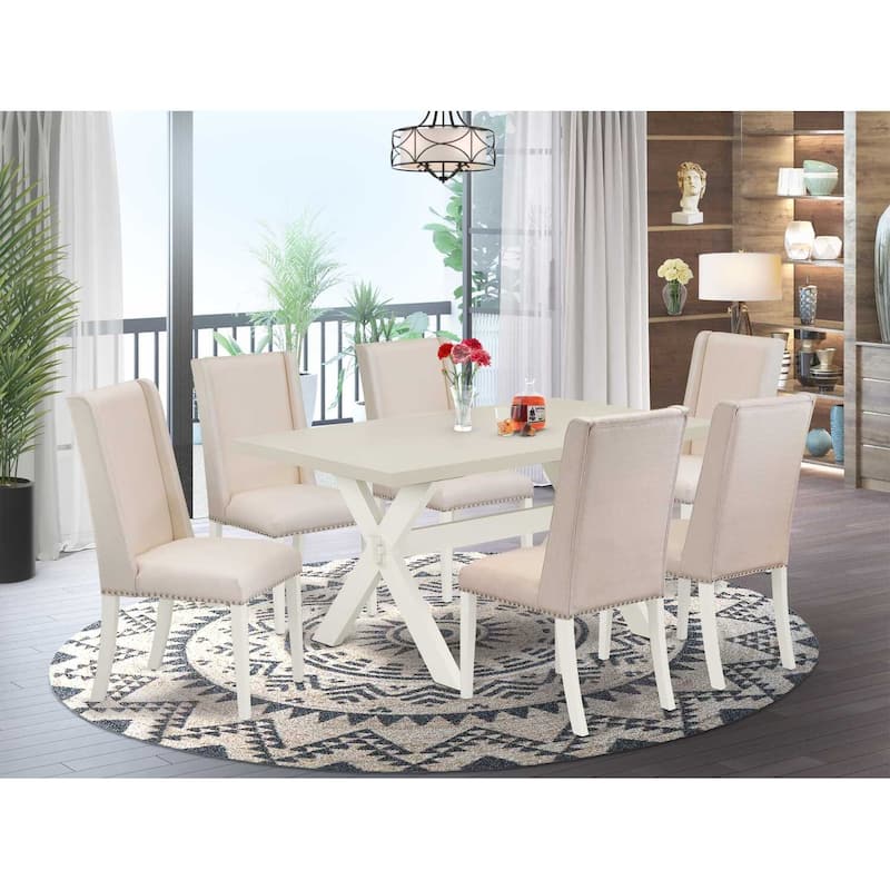 HomeStock 7-Pc Natural Oak Finish Solid Wood Top Dining Table with 6 Parson-Chairs