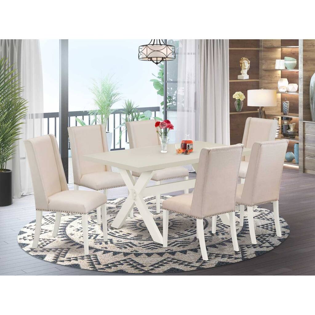 HomeStock 7-Pc Natural Oak Finish Solid Wood Top Dining Table with 6 Parson-Chairs