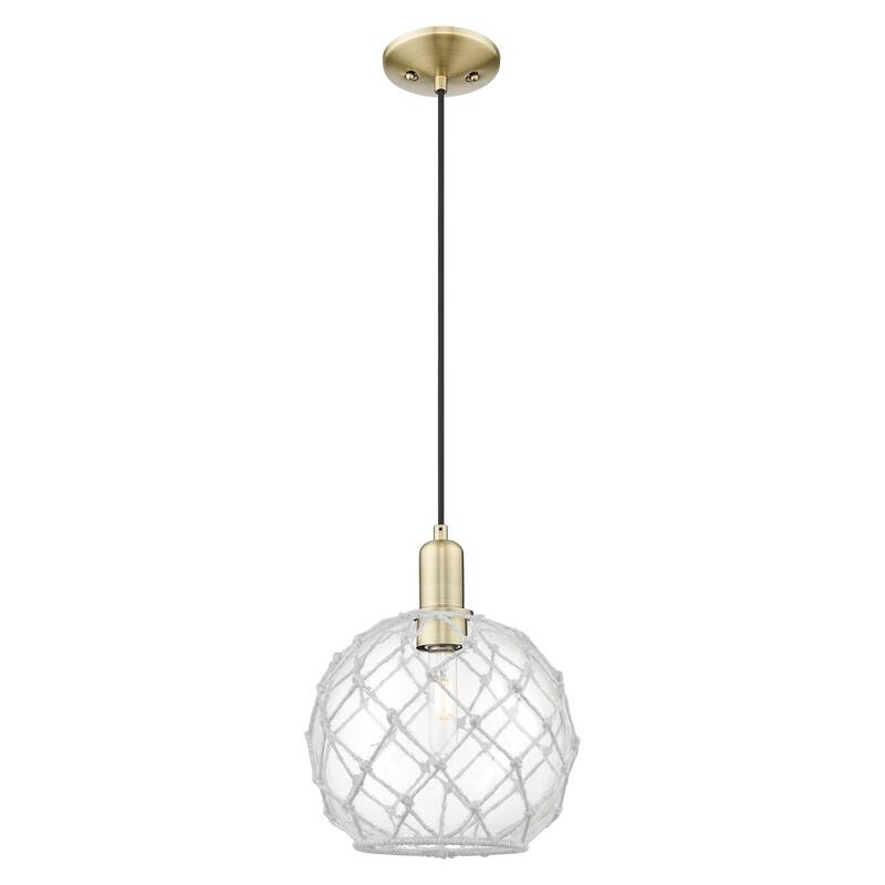 Innovations Lighting Endless Possibilities Arcadia - Farmhouse Rope - 1 Light 10" Cord Hung Mini Pendant - Antique Brass/Clear Glass with White Rope