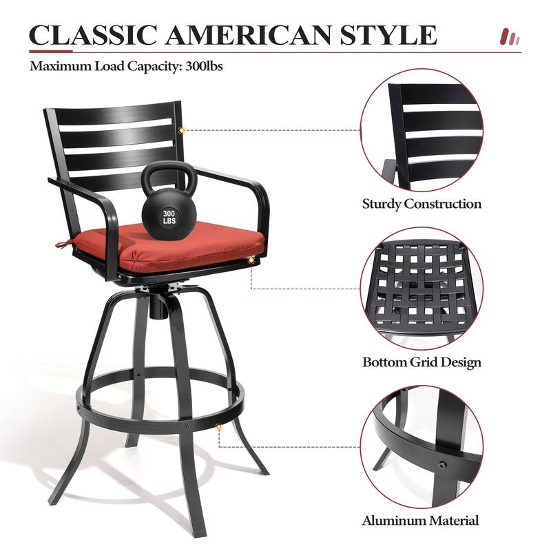 3/5-Piece Outdoor Bar Stool Set Aluminum Swivel Bar Stools with Sunbrella Cushion