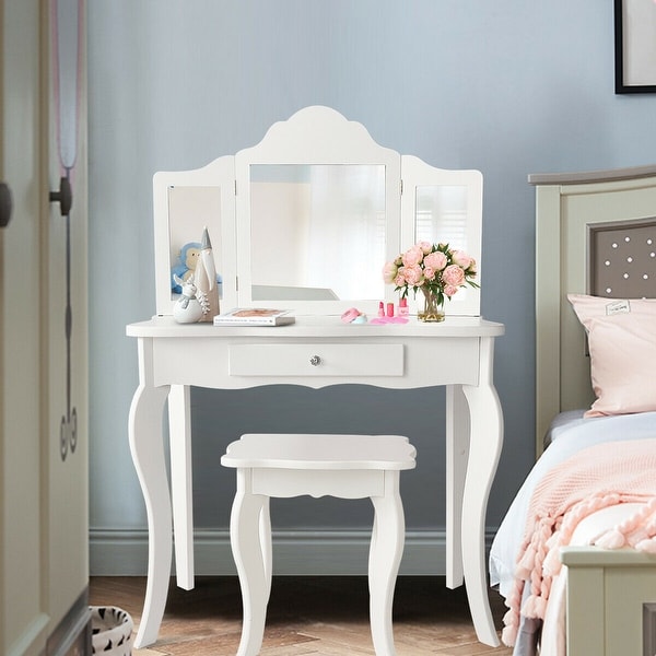 Children Wooden White Amelia Vanity Set Dressing Table With Mirror & Stool  *NEW 
