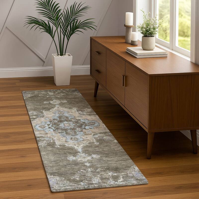 Machine Washable Indoor/ Outdoor Traditional Tabriz Chantille Rug